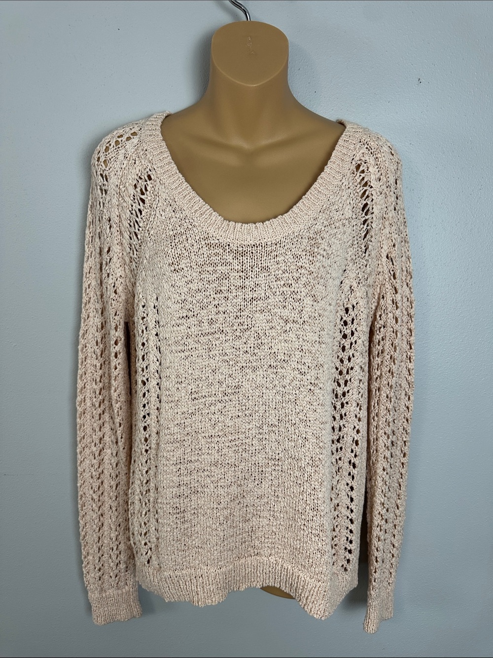 Boston Proper Tape Yarn Mesh Open Knit Sweater in Pink Romance
